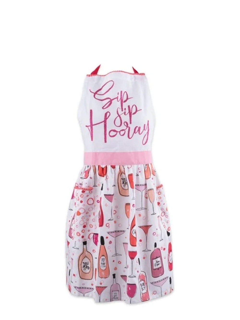 Sip Sip Hooray Pink White Beverage Print Apron